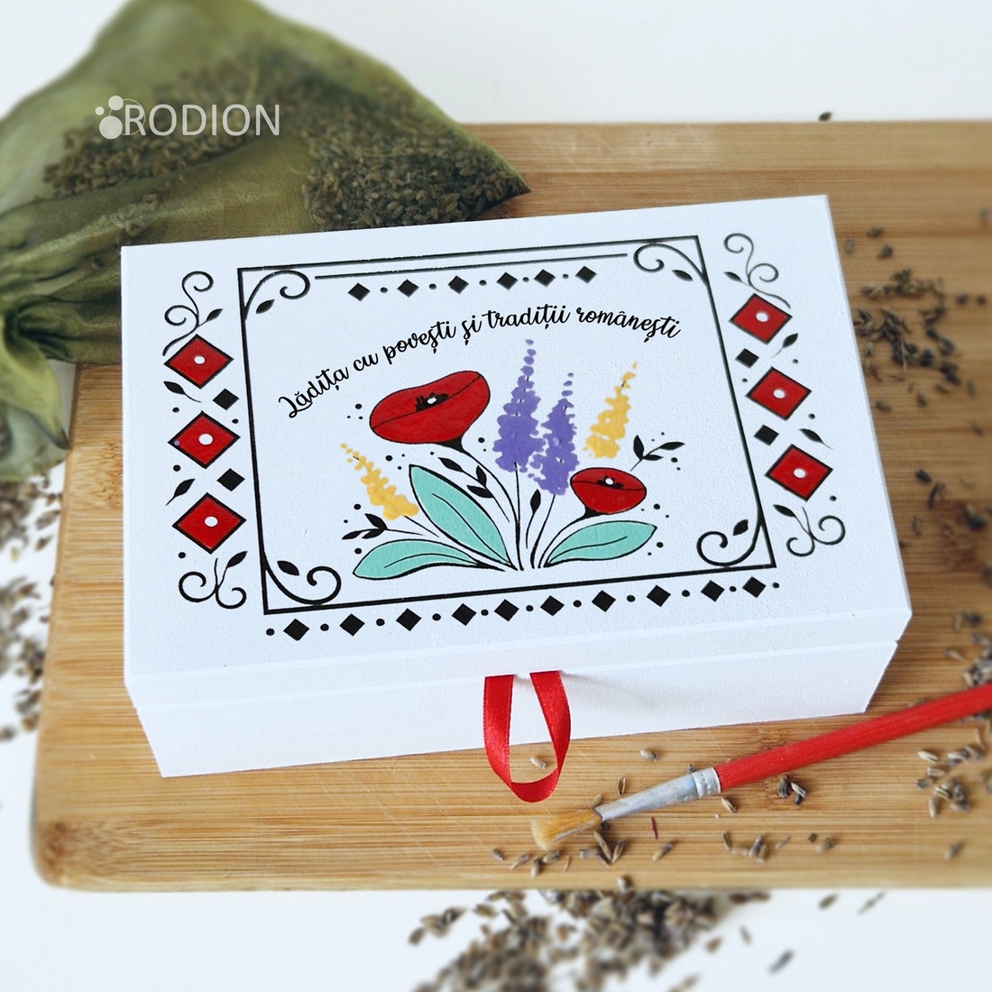 Cutie pictata manual cu motive populare romanesti personalizata cu mesaj suvenir traditional - bijuterii - suporturi bijuterii și cutie bijuterii - cutii de bijuterii - Artynos.ro