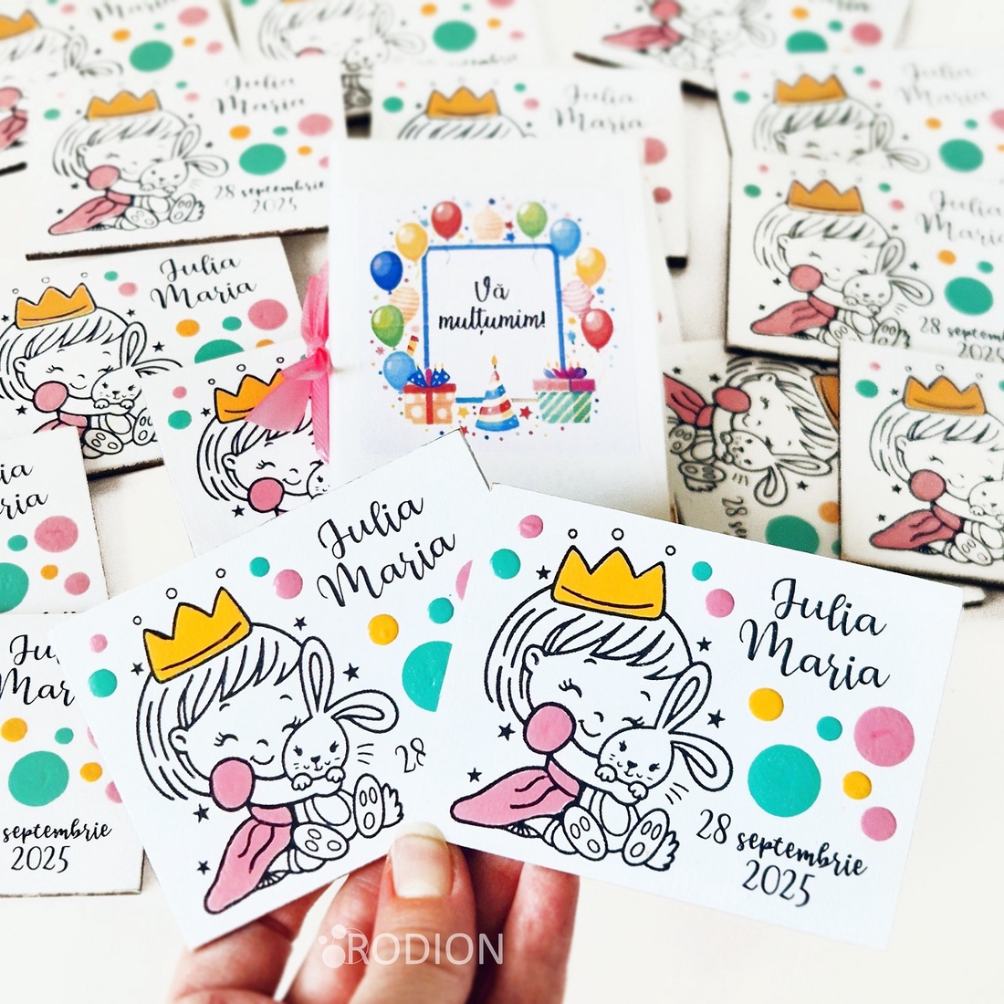 Marturii botez fetita cu iepuras manual personalizate cu nume - jucării și echipamente pentru copii - daruri de botez - Artynos.ro
