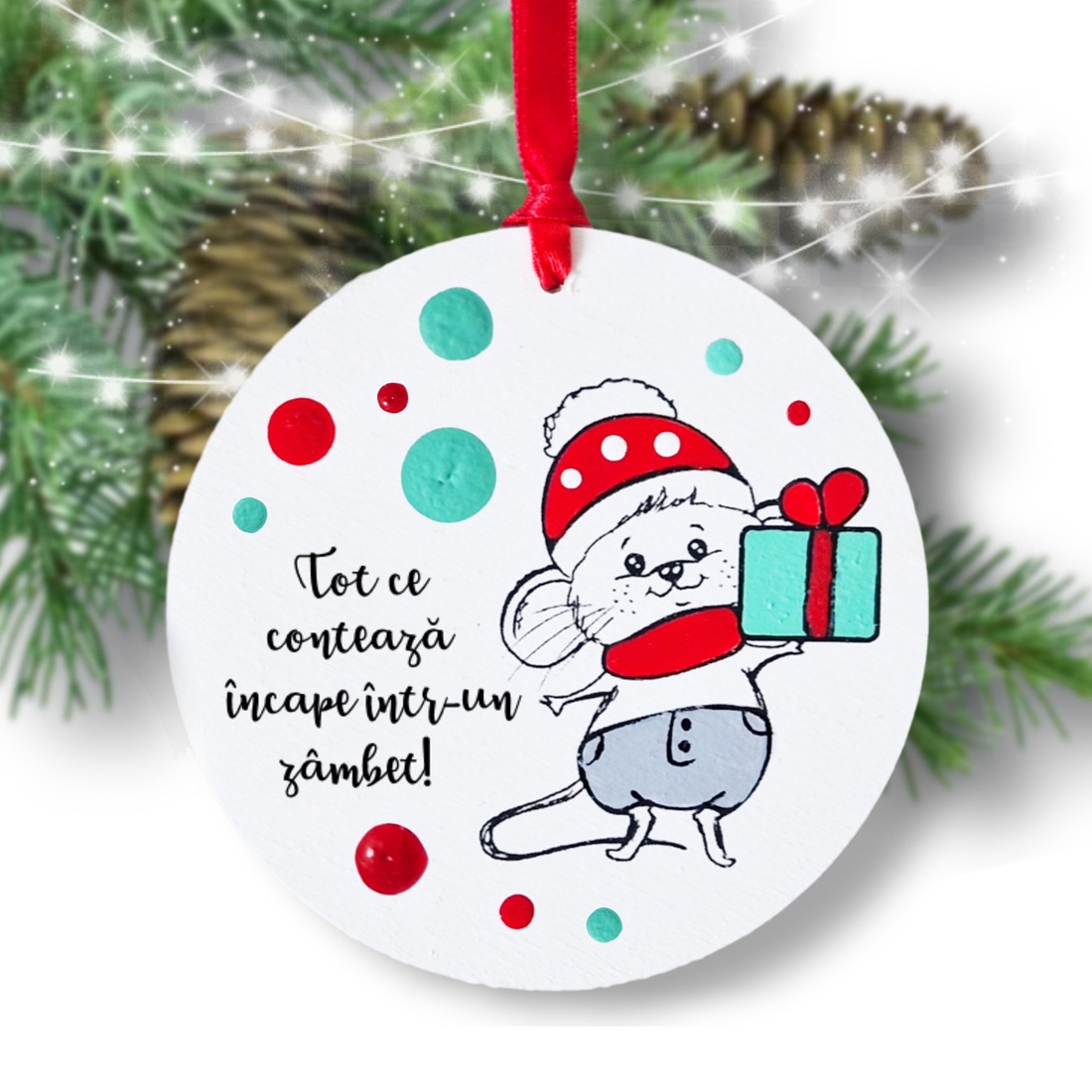 Glob pom Craciun Soricel pictat manual personalizat cu mesaj - - Artynos.ro Glob pom Craciun Soricel pictat manual personalizat cu mesaj - - Artynos.ro