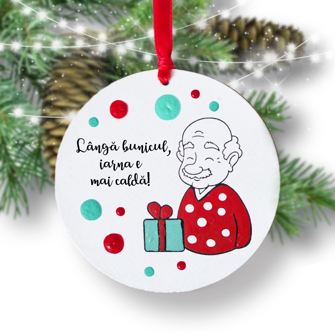 Glob Craciun pentru bunic pictat manual personalizat cu mesaj - crăciun - decorațiuni de crăciun de casă - globuri de crăciun - Artynos.ro