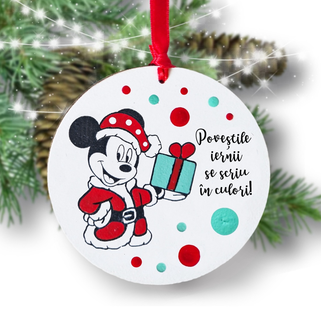 Glob Craciun Mickey Mouse pictat manual personalizat cu mesaj - crăciun - decorațiuni de crăciun de casă - globuri de crăciun - Artynos.ro