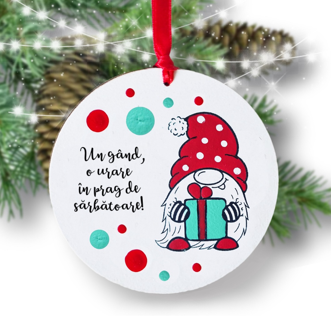 Glob pom Craciun Pitic pictat manual personalizat cu mesaj - crăciun - decorațiuni de crăciun de casă - globuri de crăciun - Artynos.ro