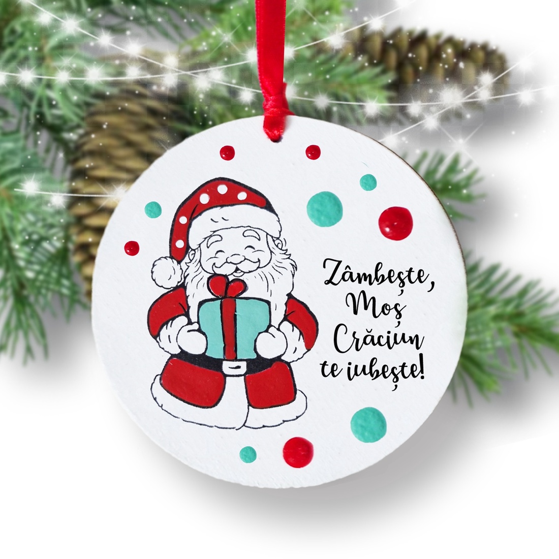 Glob pom Mos Craciun pictat manual personalizat cu mesaj - crăciun - decorațiuni de crăciun de casă - globuri de crăciun - Artynos.ro