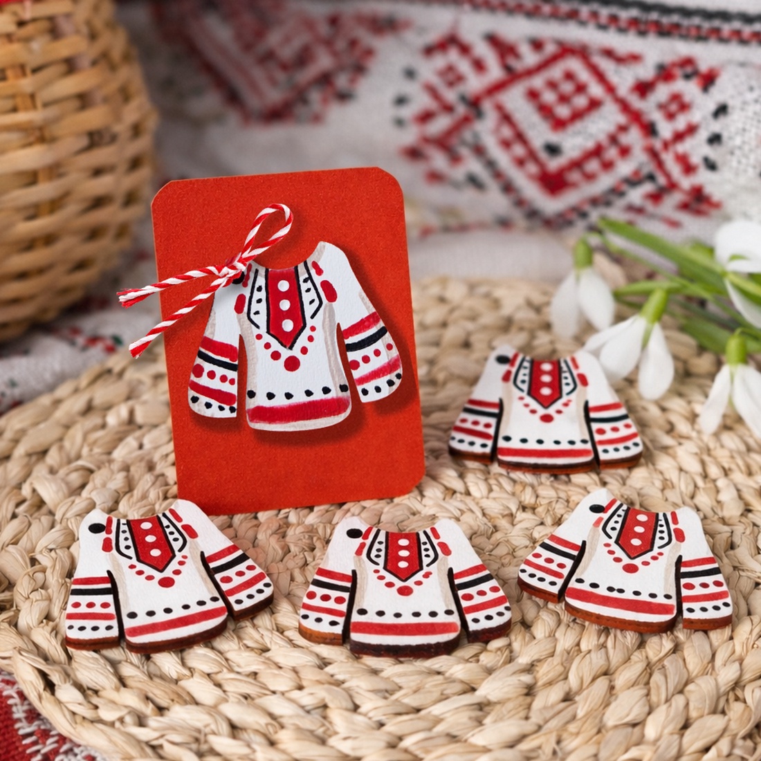 Martisoare brosa in forma de ie romaneasca, pictate manual handmade - bijuterii - mărțișor - Artynos.ro