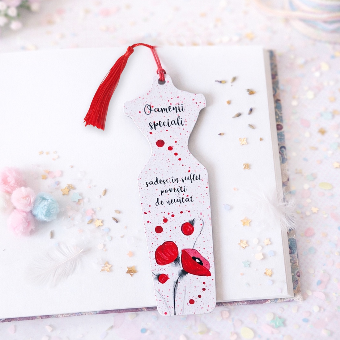 Semn de carte silueta maci pictat manual cu mesaj handmade - bijuterii - mărțișor - Artynos.ro