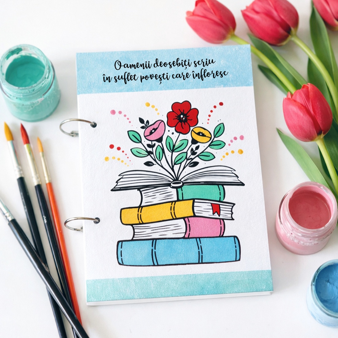 Agendă tip binder pentru profesori si pasionati de carti, personalizată cu mesaj, pictată manual - casă & stil de viață - produse de papetărie - caiete și jurnale - Artynos.ro