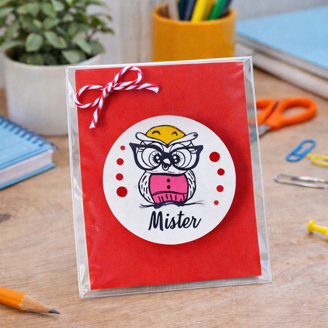 Martisor brosa Bufnita pictat manual cu text handmade - bijuterii - mărțișor - Artynos.ro