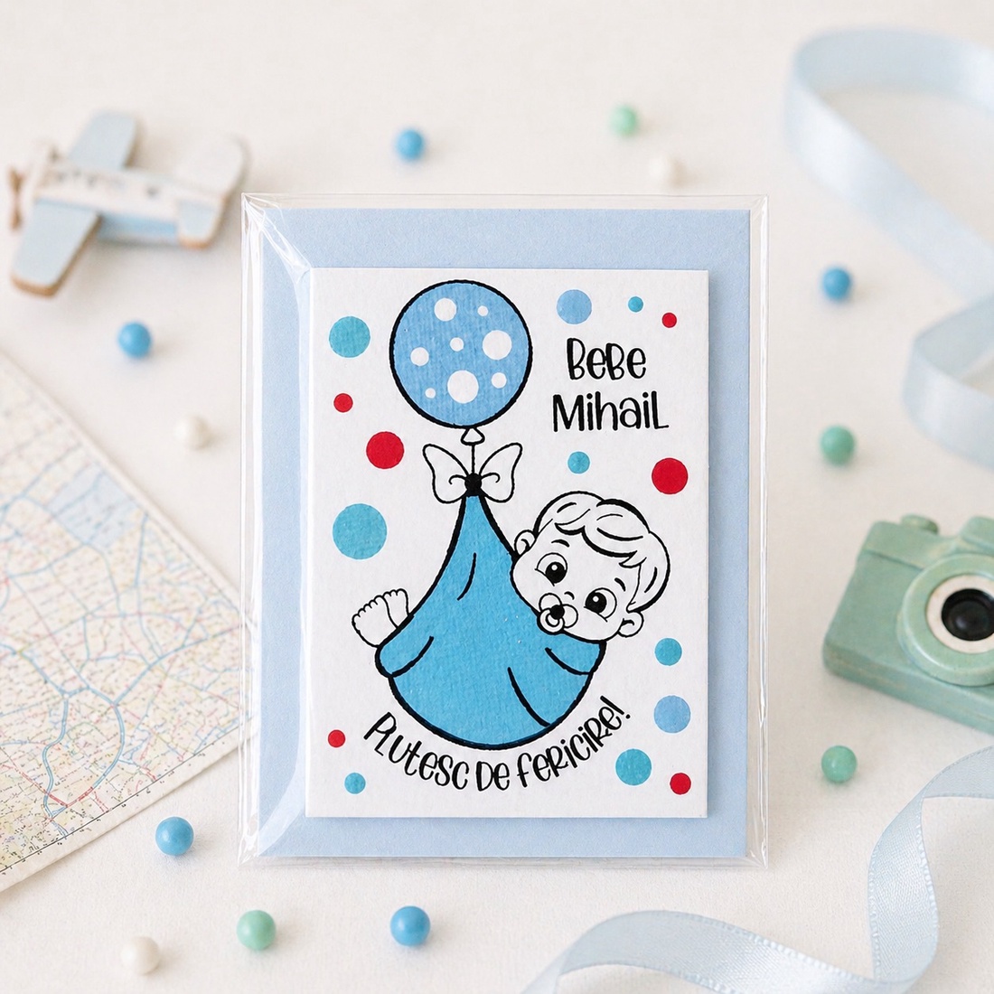 Marturii botez baietel pictat manual personalizate cu nume Balon - jucării și echipamente pentru copii - daruri de botez - Artynos.ro