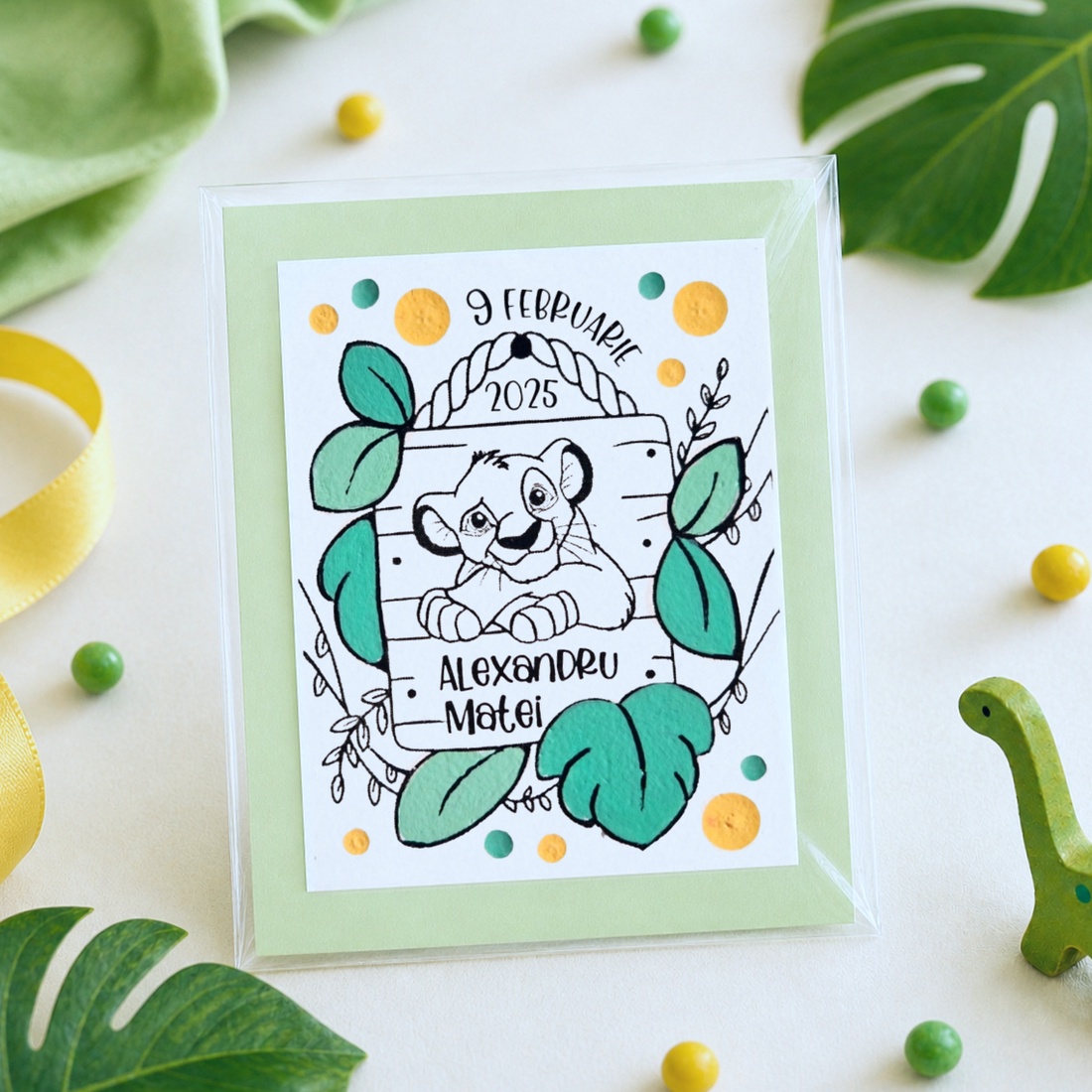 Marturii botez baietel pictat manual personalizate cu nume Simba - jucării și echipamente pentru copii - daruri de botez - Artynos.ro