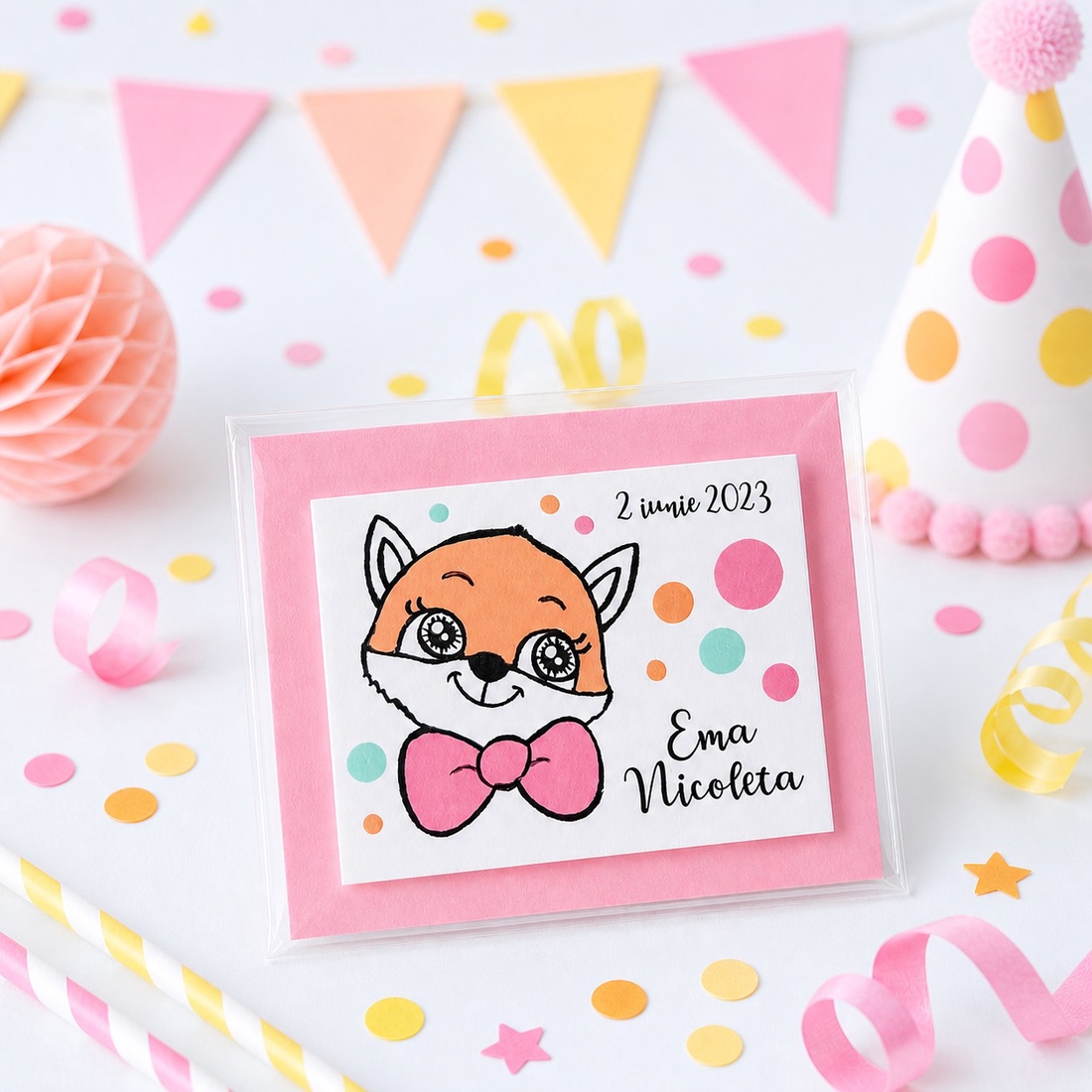 Marturii botez cu magnet manual personalizate cu nume Vulpita - jucării și echipamente pentru copii - daruri de botez - Artynos.ro