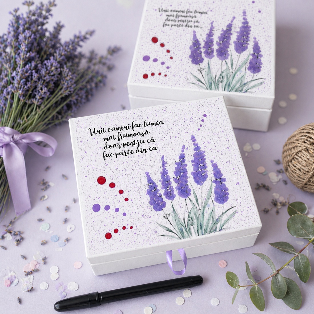 Cutie din lemn bijuterii lavanda pictata manual, personalizata cu mesaj - bijuterii - suporturi și cutii de bijuterii - cutii de bijuterii - Artynos.ro