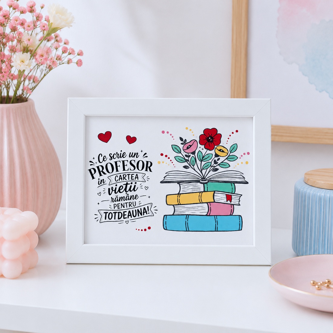 Placheta cadru didactic inscriptionata cu mesaj, pictata manual, cadou serbare - casă & stil de viață - decorațiuni de casă - picturi murale - tablouri/picturi pe pânză - Artynos.ro