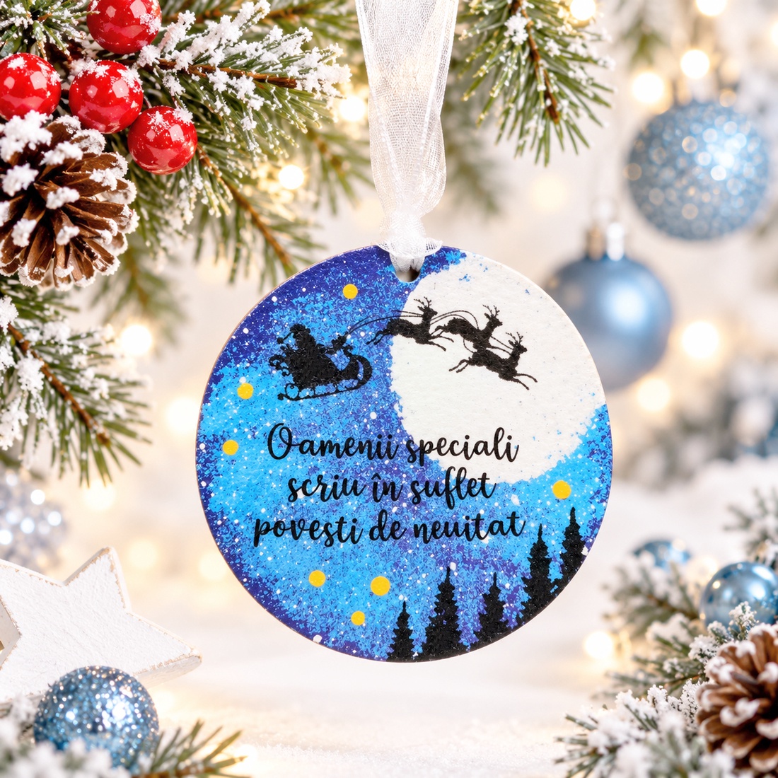 Glob Craciun pictat manual personalizat cu mesaj Galaxie - crăciun - decorațiuni de crăciun de casă - globuri de crăciun - Artynos.ro