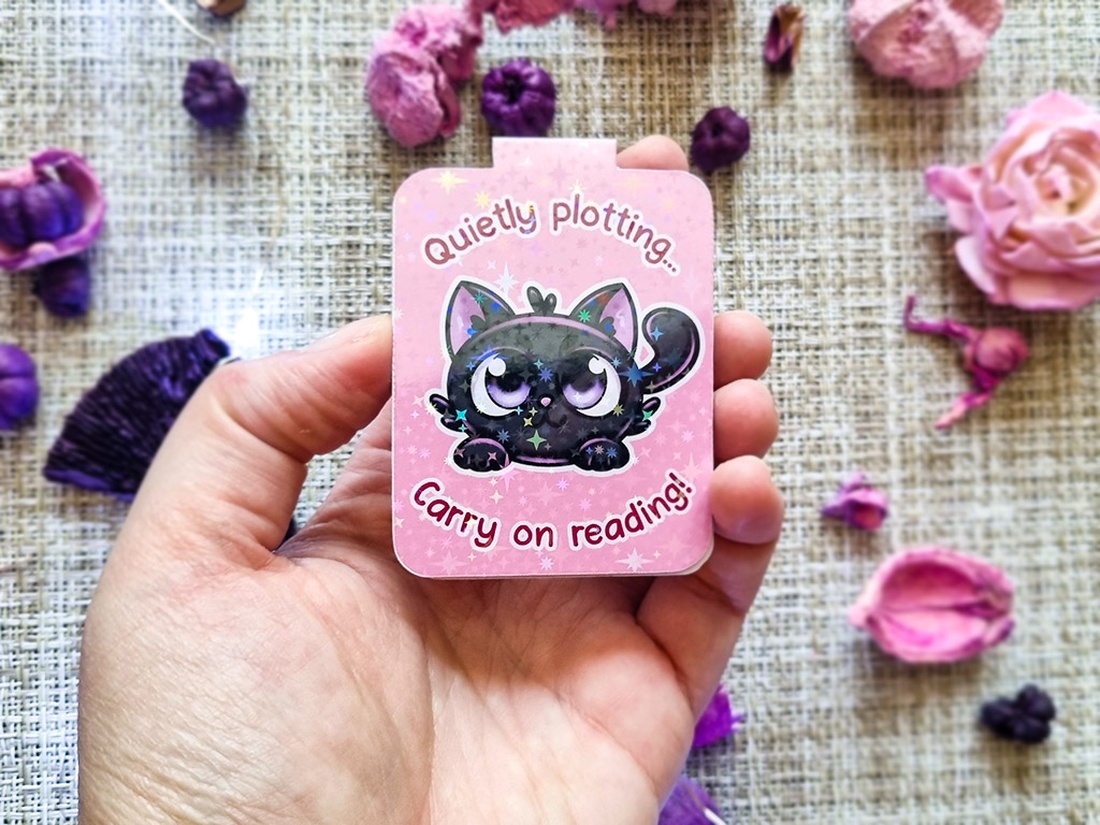 Semn de Carte Magnetic cu Pisică, textura Holografică � Cadou amuzant pentru iubitorii de lectură - cărți și creații cu tematică muzicală, cadouri - semn de carte - Artynos.ro