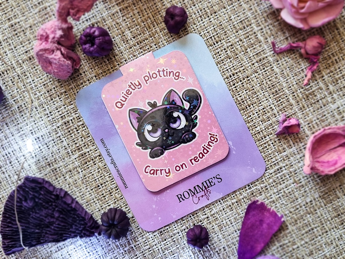 Semn de Carte Magnetic cu Pisică, textura Holografică � Cadou amuzant pentru iubitorii de lectură - cărți și creații cu tematică muzicală, cadouri - semn de carte - Artynos.ro