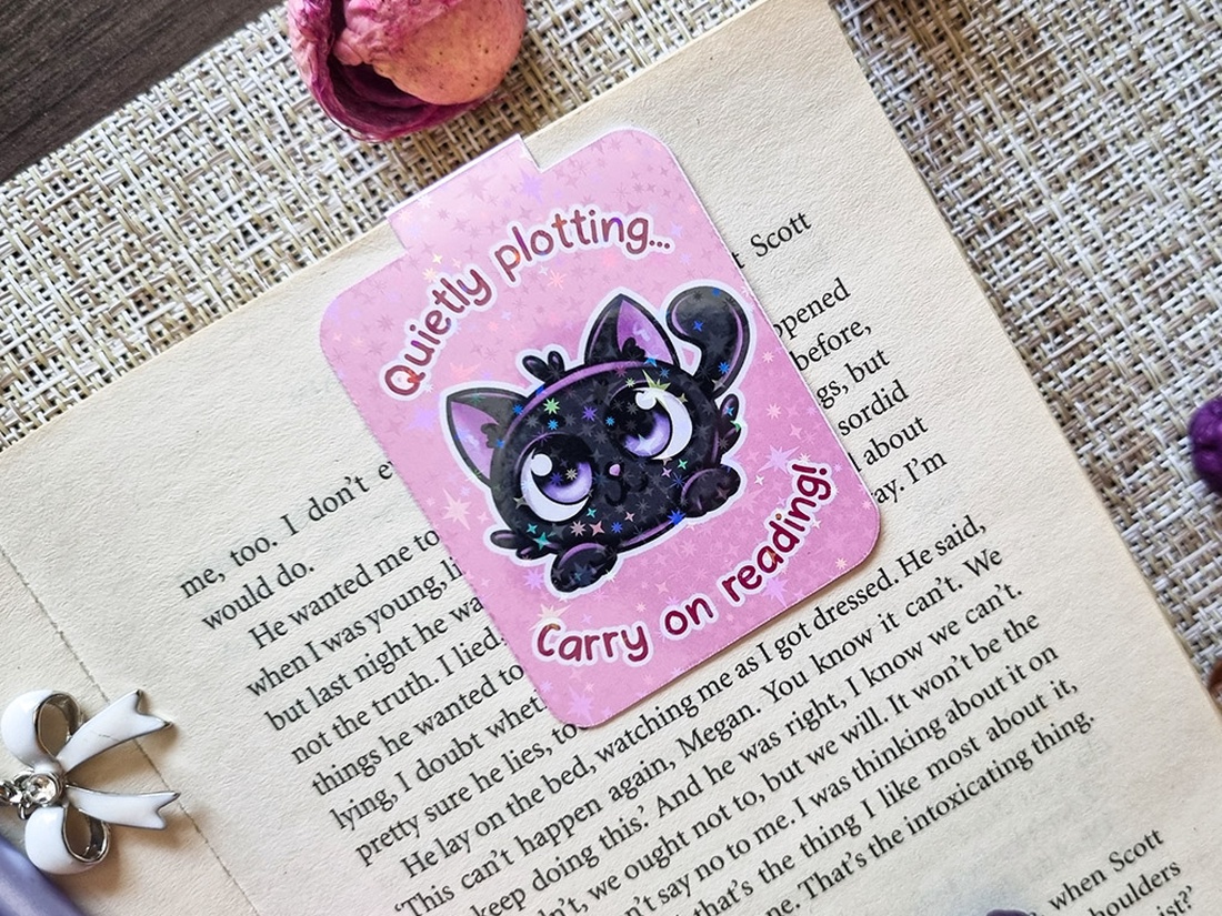 Semn de Carte Magnetic cu Pisică, textura Holografică � Cadou amuzant pentru iubitorii de lectură - cărți și creații cu tematică muzicală, cadouri - semn de carte - Artynos.ro
