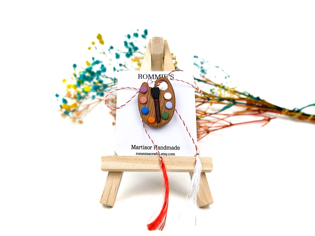 Martisor Handmade Paleta Pictura � Lucrat Manual din Lut Polimeric, 4x2.5 cm - bijuterii - mărțișor - Artynos.ro