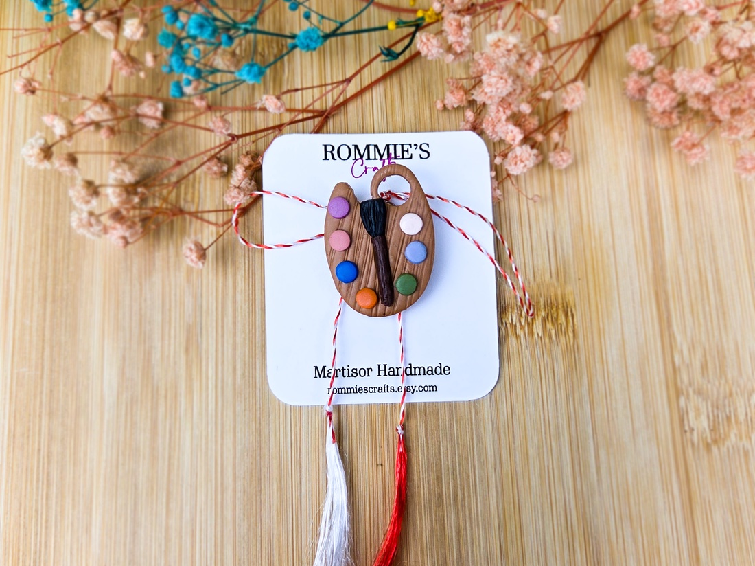 Martisor Handmade Paleta Pictura � Lucrat Manual din Lut Polimeric, 4x2.5 cm - bijuterii - mărțișor - Artynos.ro