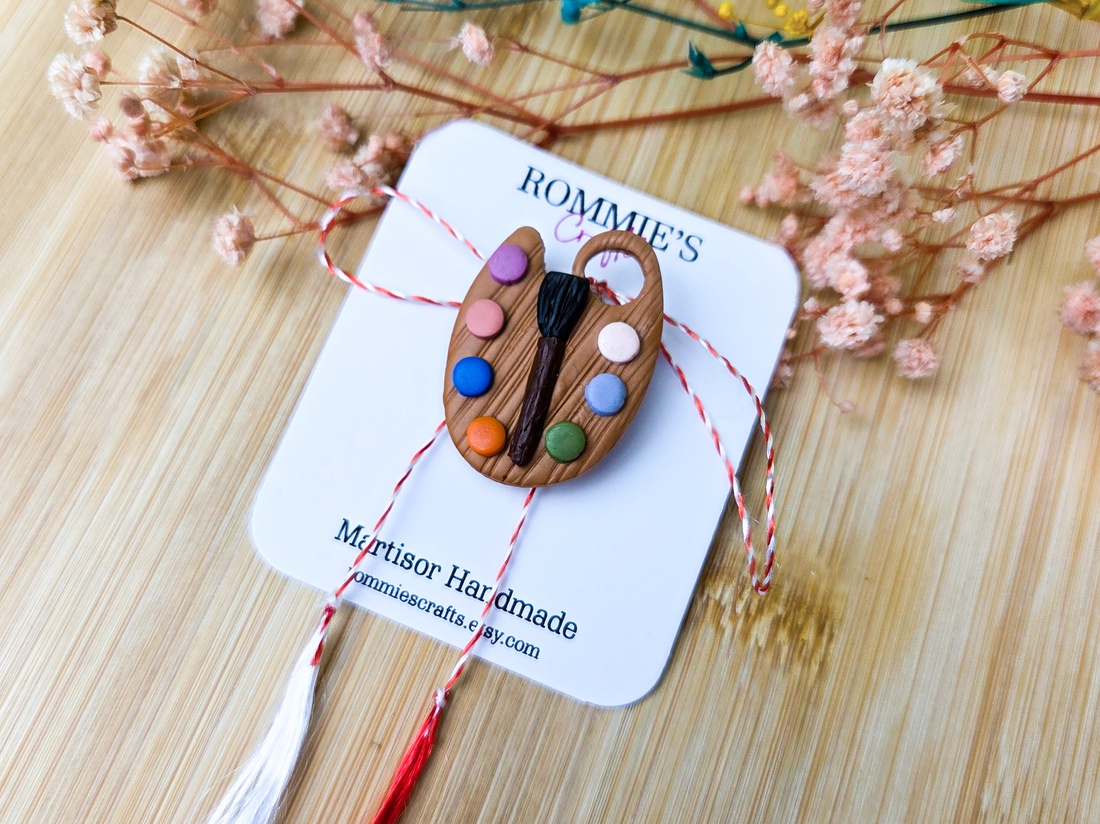 Martisor Handmade Paleta Pictura � Lucrat Manual din Lut Polimeric, 4x2.5 cm - bijuterii - mărțișor - Artynos.ro