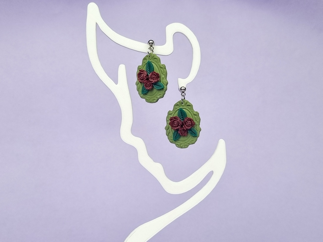 Cercei vintage cu trandafiri, handmade din lut polimeric - bijuterii - cercei - cercei lungi - Artynos.ro
