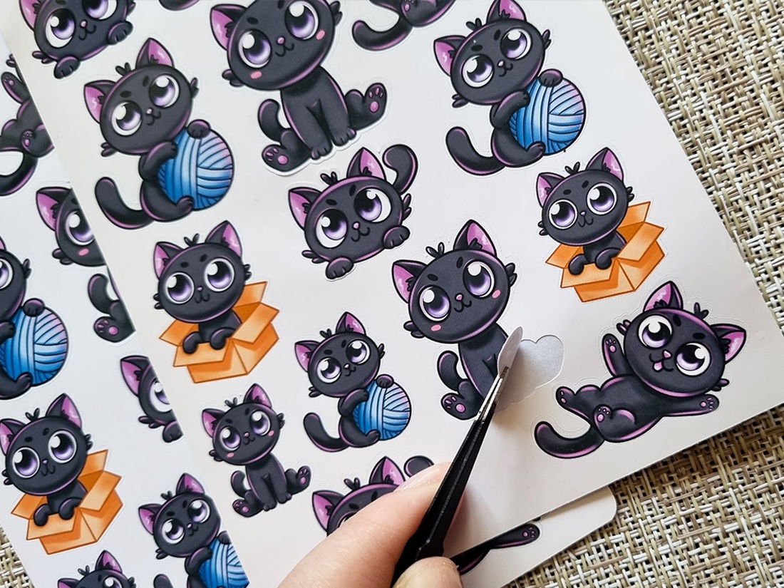 Set stickere pisica neagra - autocolante decorative pentru laptop, jurnal, planner - casă & stil de viață - produse de papetărie - pachet stickere - Artynos.ro