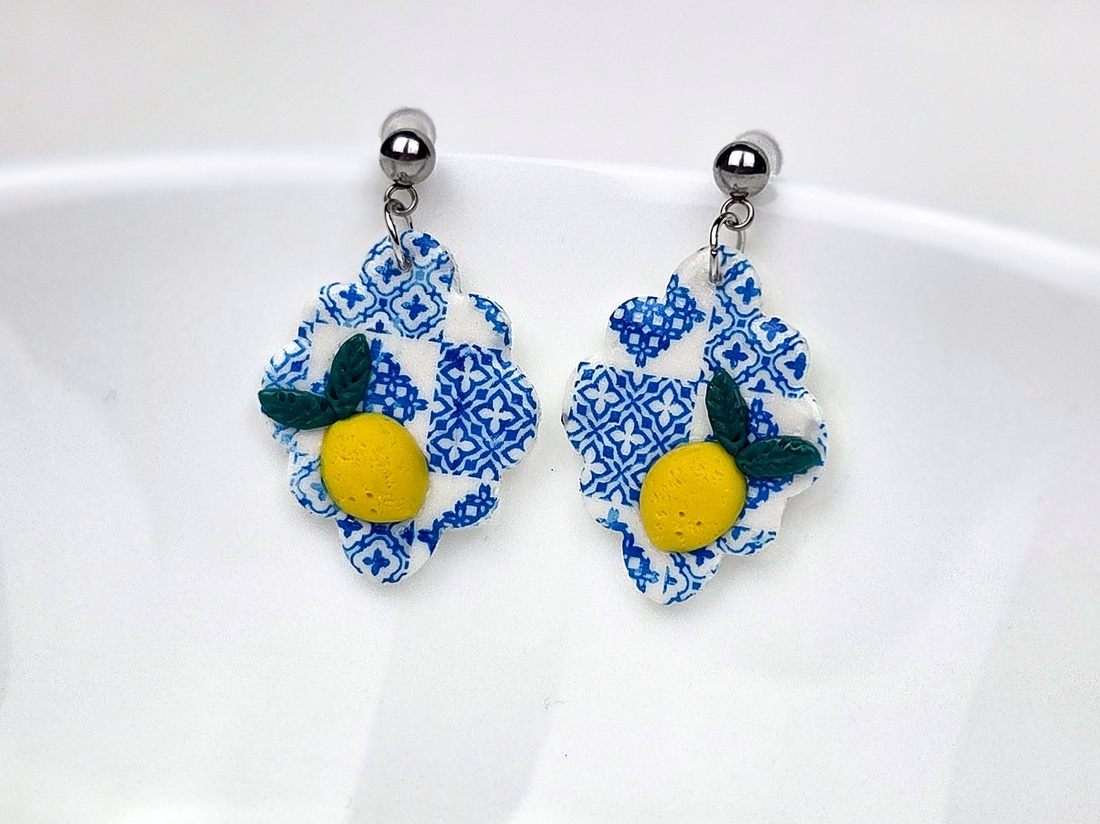 Cercei model mediteranean, cu lamai, handmade din lut polimeric - bijuterii - cercei - cercei lungi - Artynos.ro