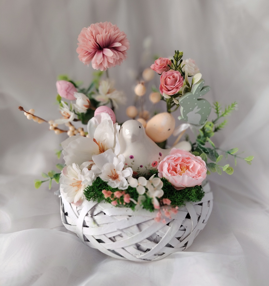 Aranjament / Decorațiune pentru Paște cu Iepuraș - decor de sărbători - decorațiuni de paște - decor masă de paște - Artynos.ro