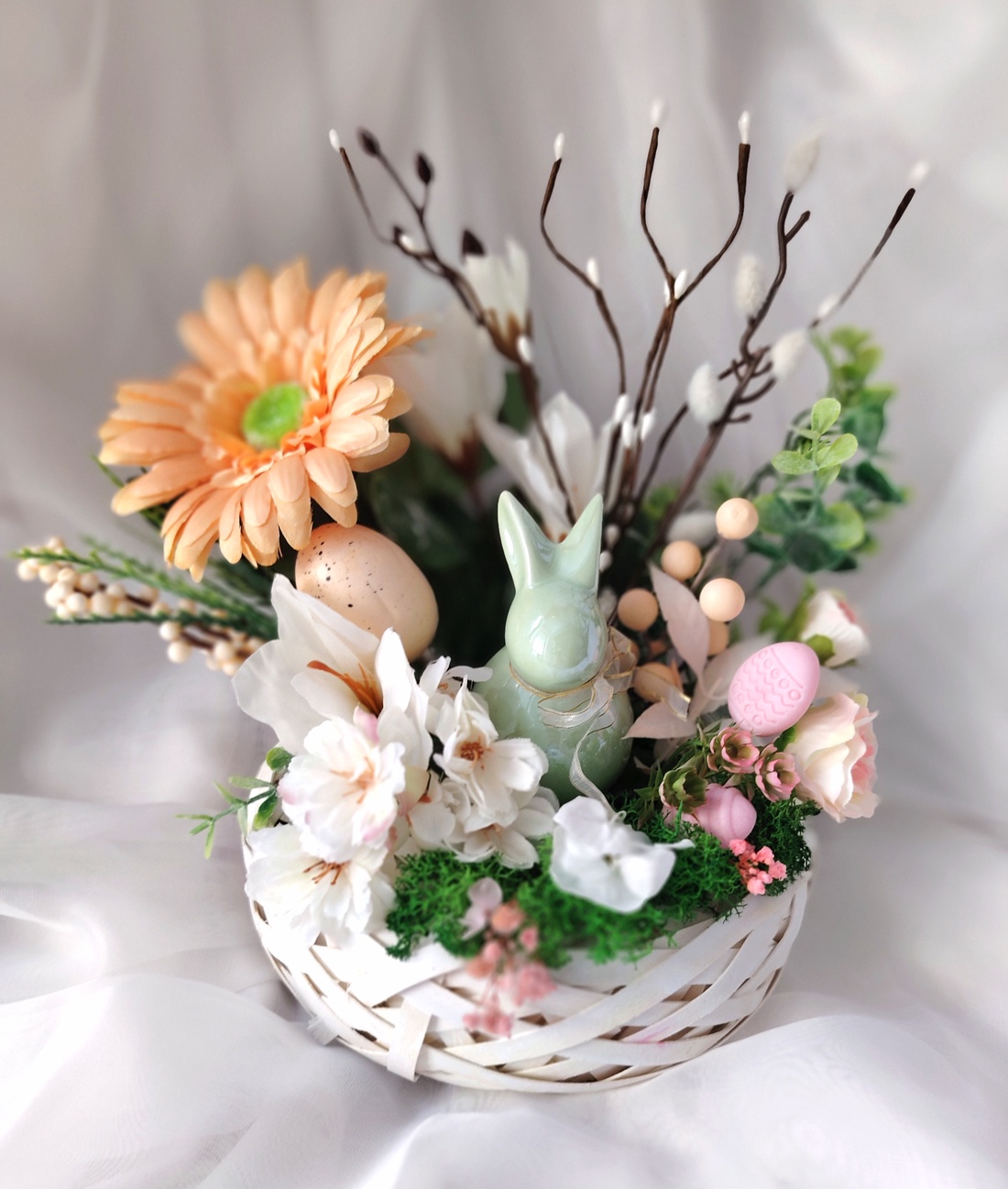 Aranjament / Decorațiune pentru Paște cu Iepuraș - decor de sărbători - decorațiuni de paște - decor masă de paște - Artynos.ro