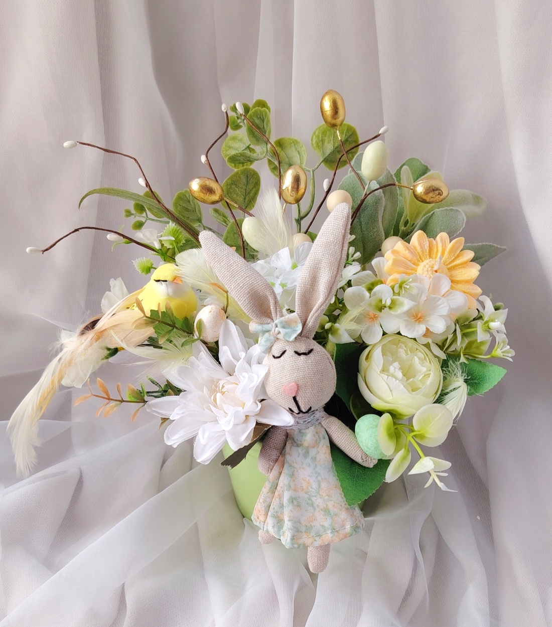 Aranjament / Decorațiune pentru Paște cu Iepuraș - decor de sărbători - decorațiuni de paște - decor masă de paște - Artynos.ro