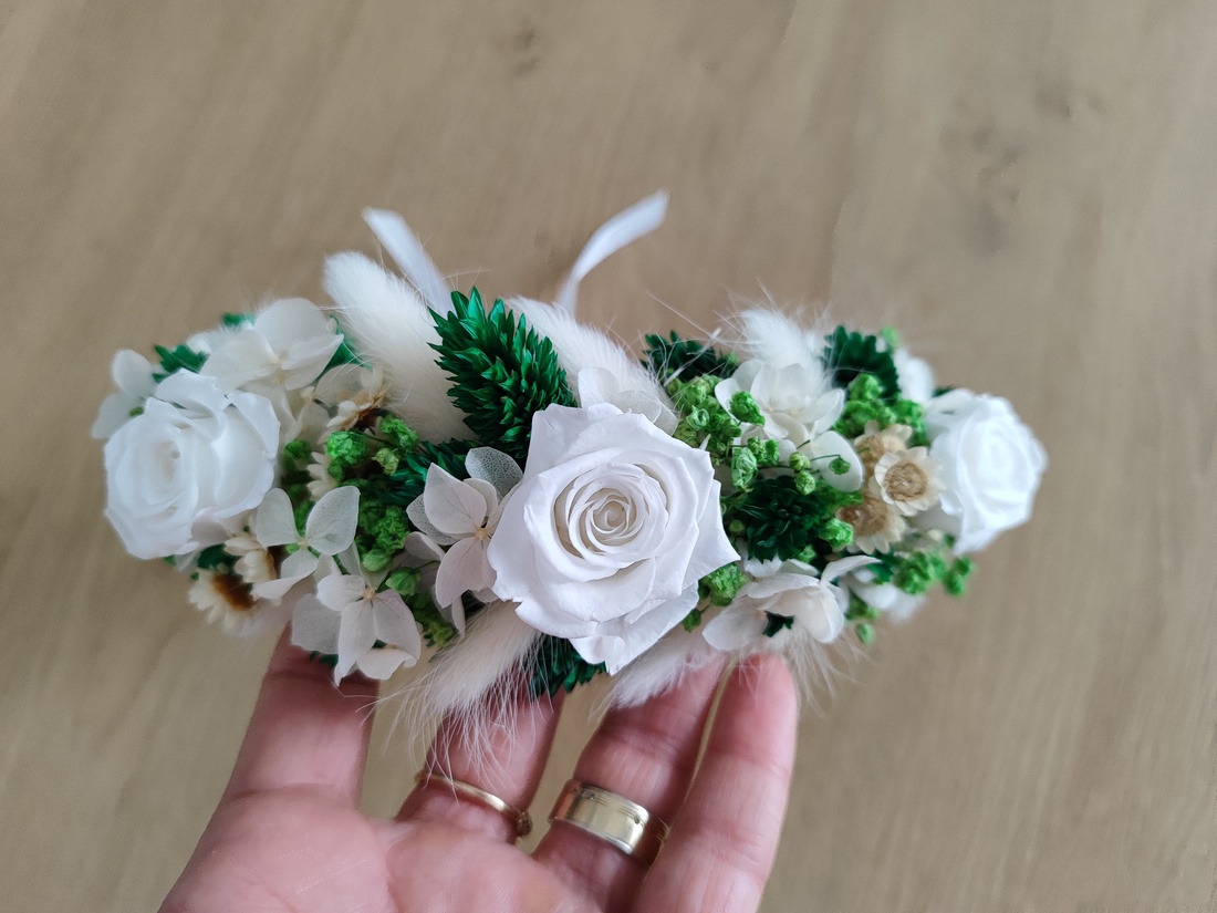 Coronita din flori criogenate si stabilizate pentru premiere/festivitate scoala/nunta - accesorii nuntă - buchet mireasă  - Artynos.ro