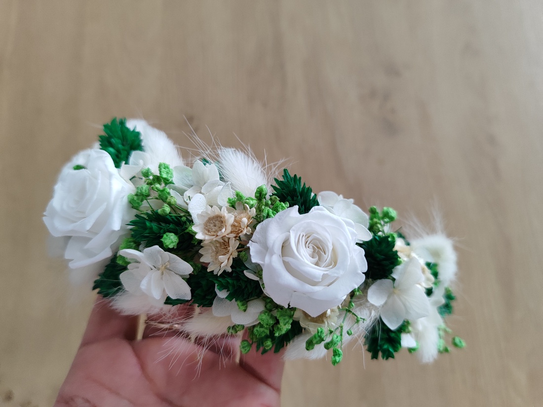 Coronita din flori criogenate si stabilizate pentru premiere/festivitate scoala/nunta - accesorii nuntă - buchet mireasă  - Artynos.ro