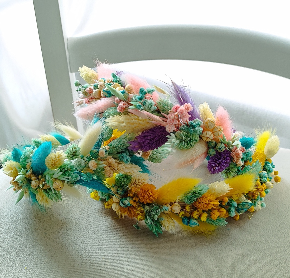 Coronita din flori criogenate si stabilizate pentru premiere/festivitate scoala/nunta - accesorii nuntă - ornamente de păr de nuntă - coroană de cap mireasă - Artynos.ro
