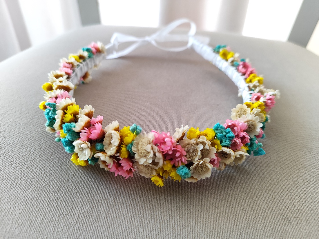 Coronite din flori criogenate si stabilizate pentru premiere/festivitate scoala/nunta - accesorii nuntă - ornamente de păr de nuntă - coroană de cap mireasă - Artynos.ro