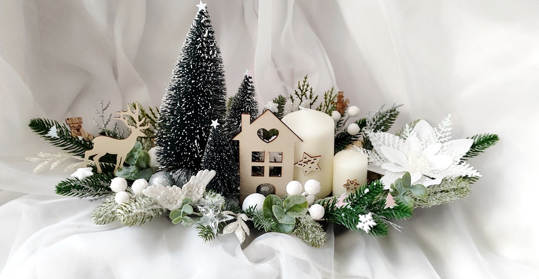 Aranjament, decorațiune  cu lumânări pentru masa de Craciun, cadou pentru cei dragi - crăciun - decorațiuni de crăciun de casă - decor pentru masă de crăciun - Artynos.ro
