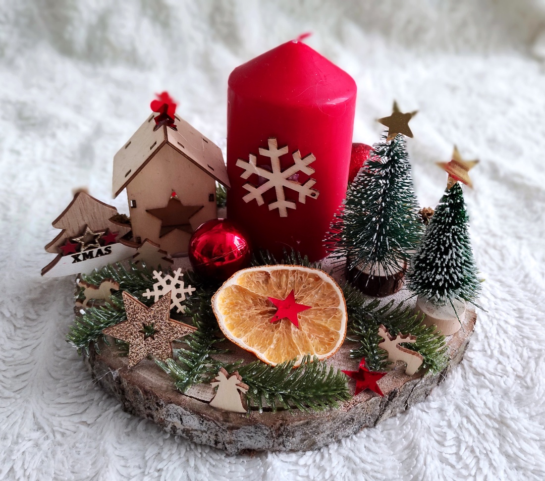 Aranjamente, decorațiuni felii de lemn pentru masa de Craciun, cadou pentru cei dragi.  - crăciun - decorațiuni de crăciun de casă - decor pentru masă de crăciun - Artynos.ro