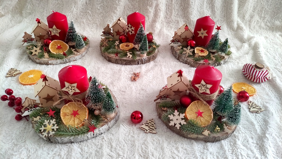 Aranjamente, decorațiuni felii de lemn pentru masa de Craciun, cadou pentru cei dragi.  - crăciun - decorațiuni de crăciun de casă - decor pentru masă de crăciun - Artynos.ro