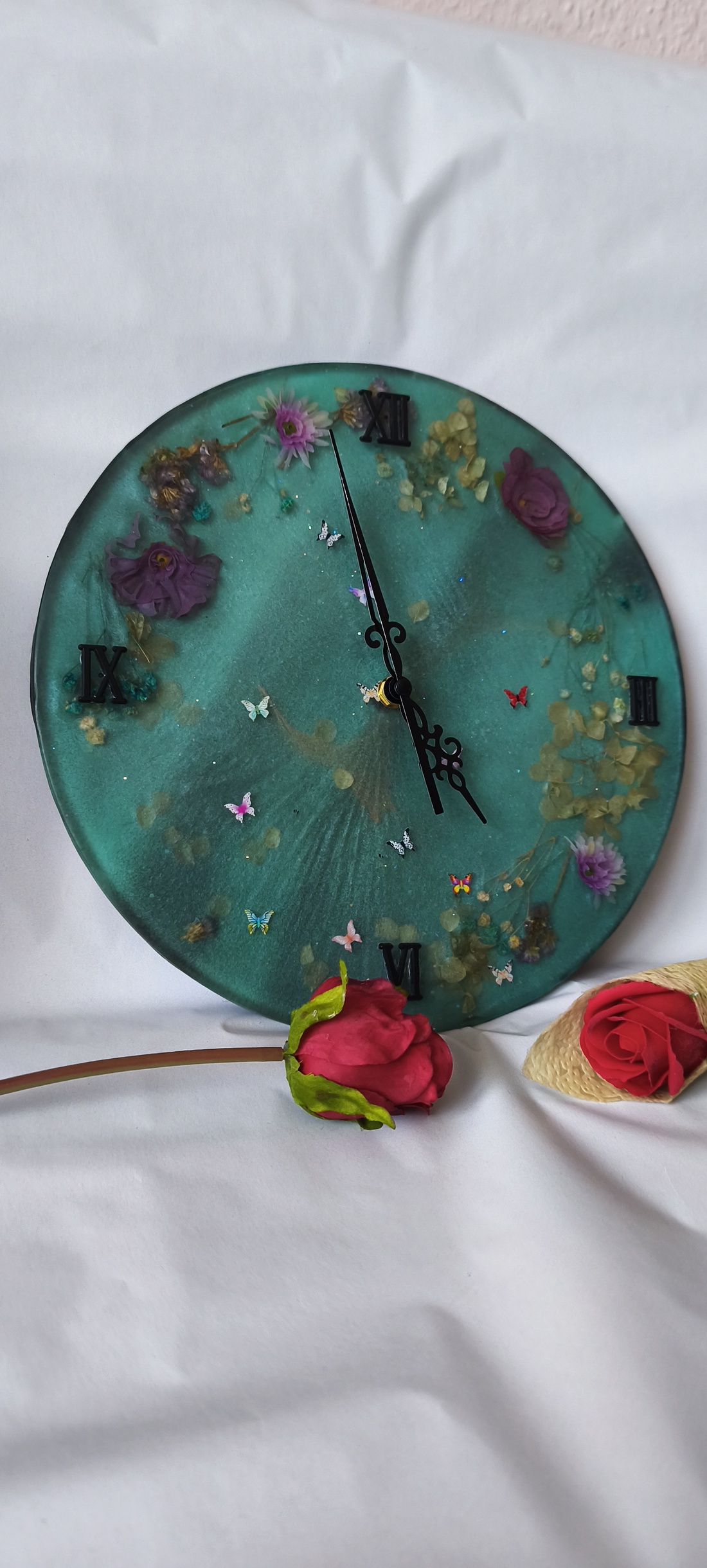 Ceas de perete floral handmade - casă & stil de viață - decorațiuni de casă - decorațiuni de pereți - ceasuri de perete - Artynos.ro