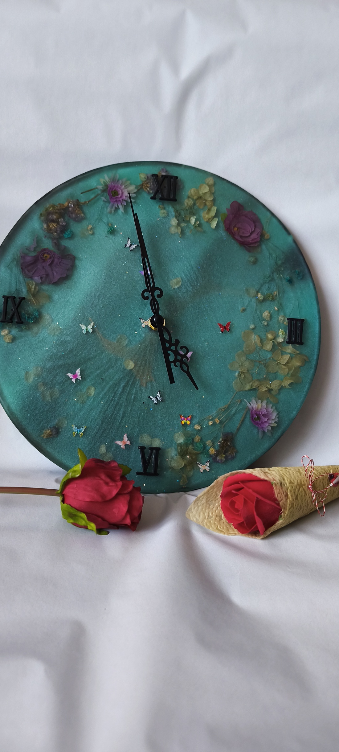 Ceas de perete floral handmade - casă & stil de viață - decorațiuni de casă - decorațiuni de pereți - ceasuri de perete - Artynos.ro