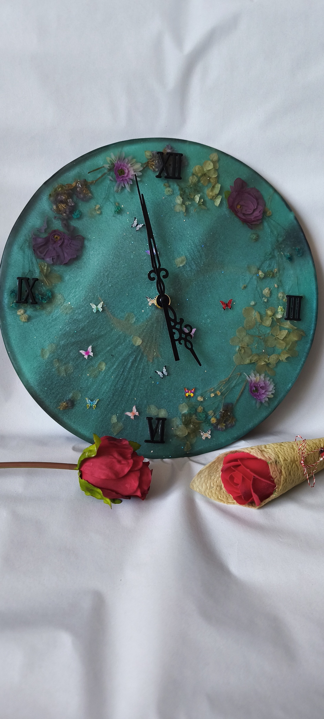 Ceas de perete floral handmade - casă & stil de viață - decorațiuni de casă - decorațiuni de pereți - ceasuri de perete - Artynos.ro