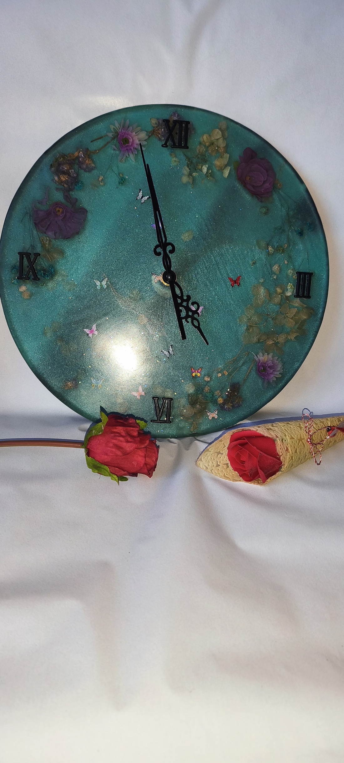 Ceas de perete floral handmade - casă & stil de viață - decorațiuni de casă - decorațiuni de pereți - ceasuri de perete - Artynos.ro