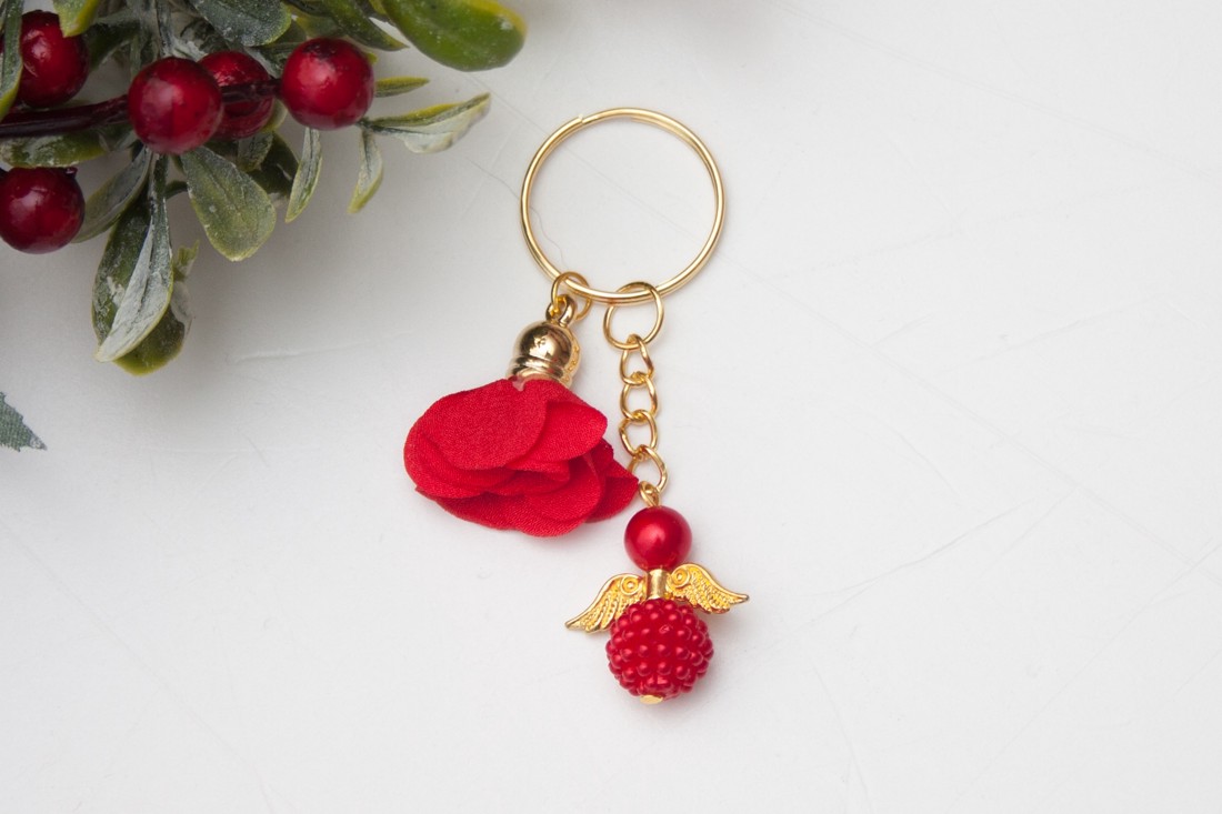 Breloc, geantă ornament Crăciun - Red floare ciucure înger aur - - Artynos.ro Breloc, geantă ornament Crăciun - Red floare ciucure înger aur - - Artynos.ro