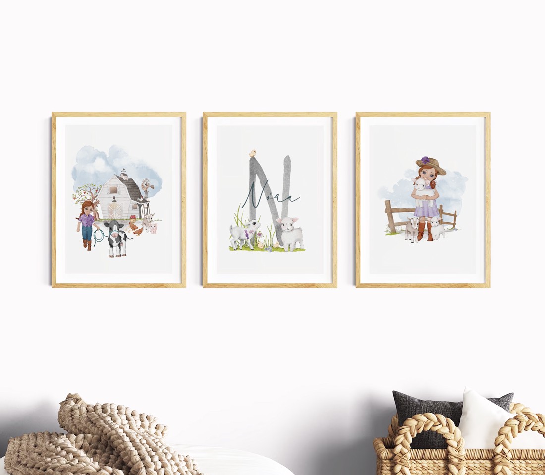 Viața la fermă, decorațiuni de perete, set poster cu monogramă, 3 bucăți -  - Artynos.ro