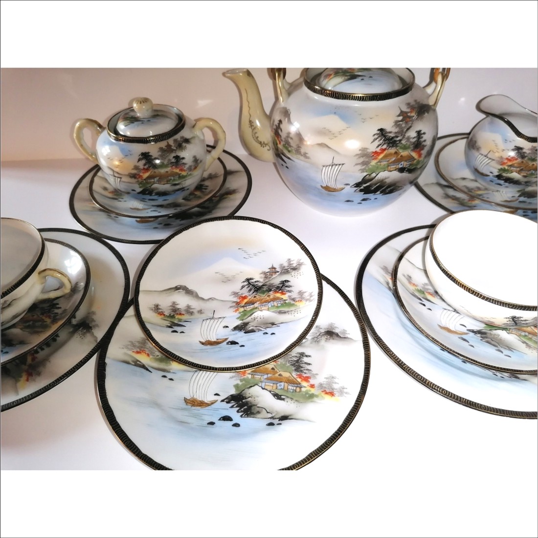 Set de ceai japonez antic, pictat manual, de o frumusețe deosebită - casă & stil de viață - echipamente de bucătărie - accesorii de servire - căni - Artynos.ro