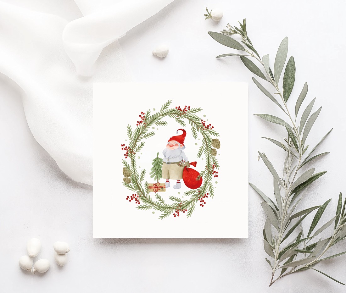 Carte poștală de Crăciun, card de Crăciun, card cadou scandinav, elf de Crăciun -  - Artynos.ro
