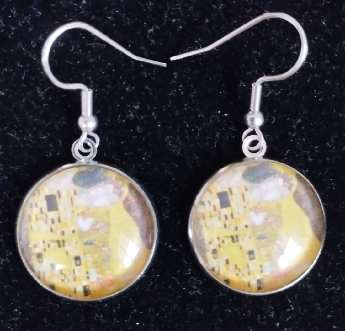 Lentile de sticlă inspirate de Gustav Klimt, set colier și cercei din oțel medical - - Artynos.ro Lentile de sticlă inspirate de Gustav Klimt, set colier și cercei din oțel medical - - Artynos.ro