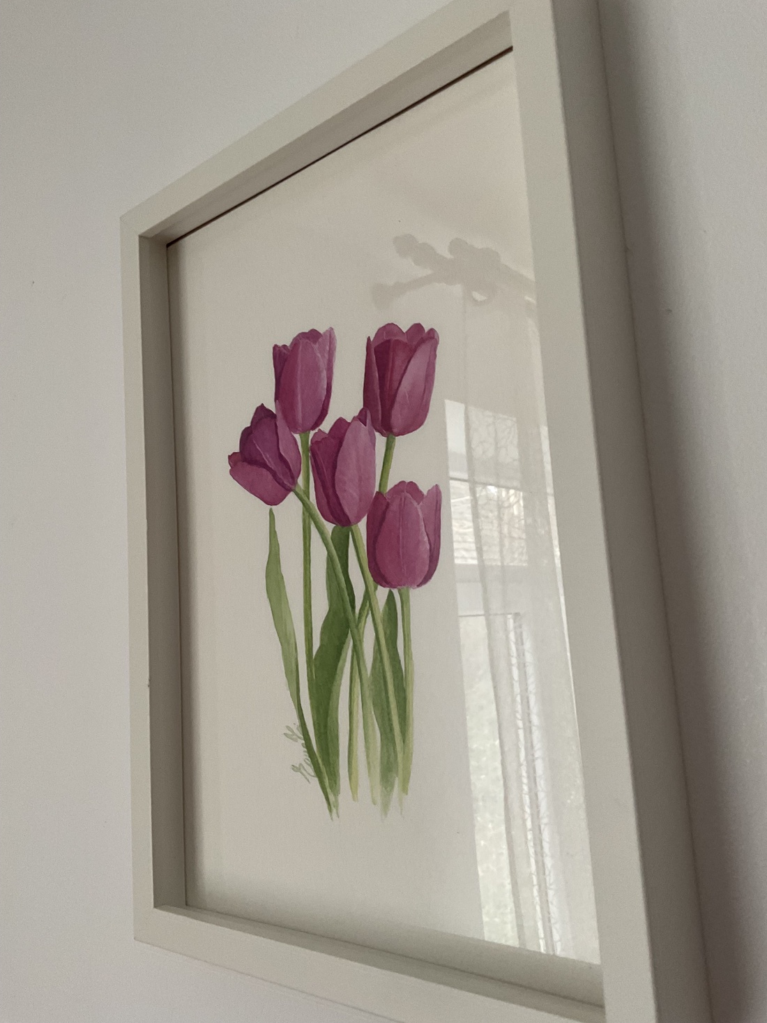 Tablou acuarela Lalele violet Pictură originală A4, cu ramă - arte vizuale și accesorii  - picturi - acuarele picturi - Artynos.ro