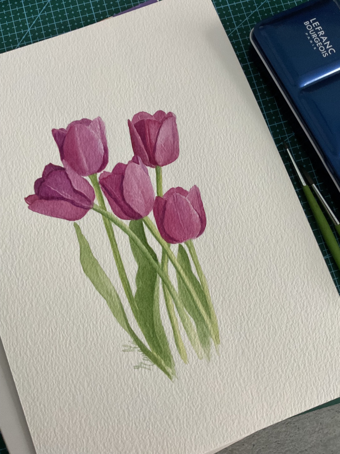 Tablou acuarela Lalele violet Pictură originală A4, cu ramă - arte vizuale și accesorii  - picturi - acuarele picturi - Artynos.ro