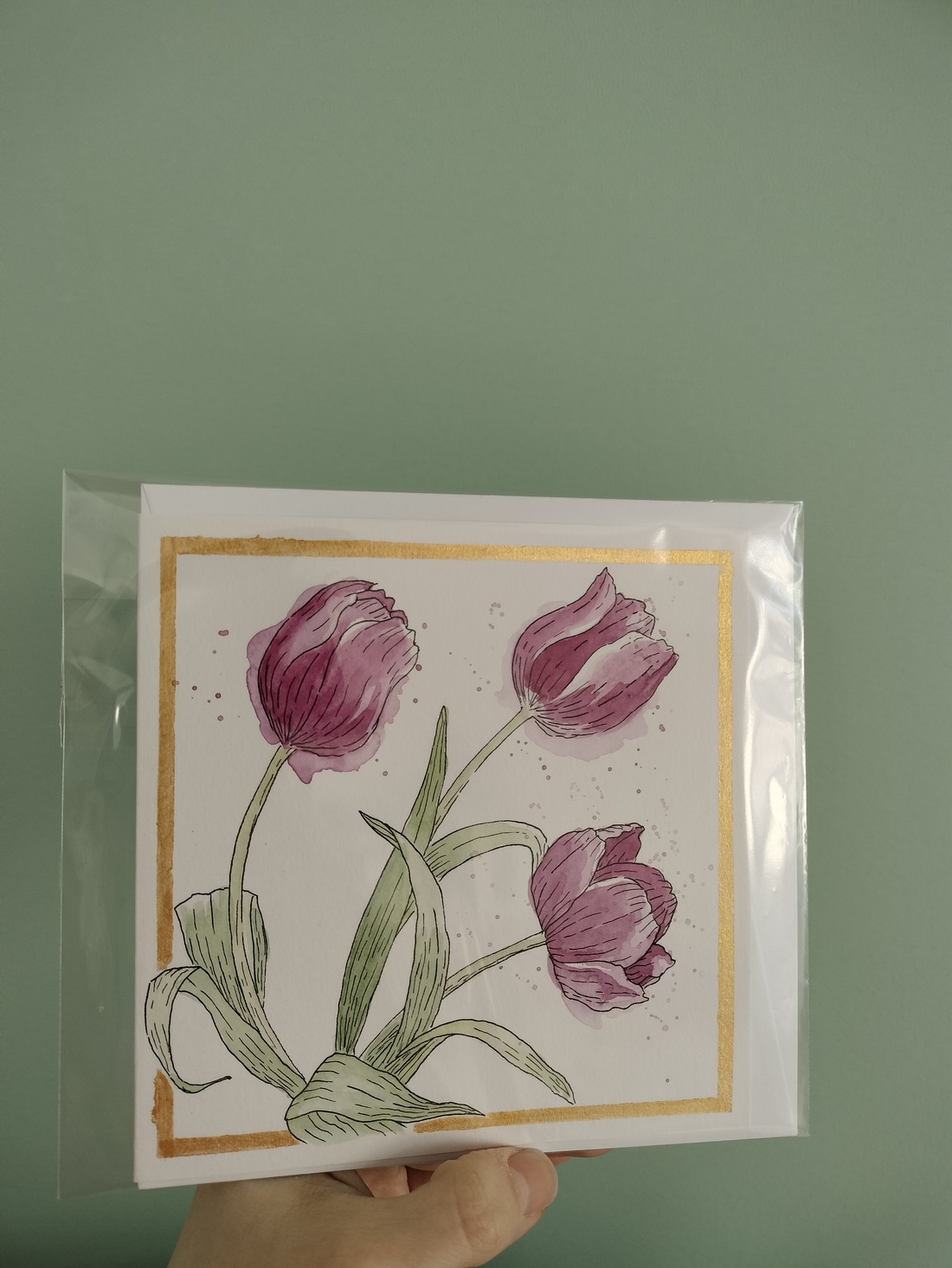 Felicitare pictata manual cu lalele - arte vizuale și accesorii  - picturi - acuarele picturi - Artynos.ro