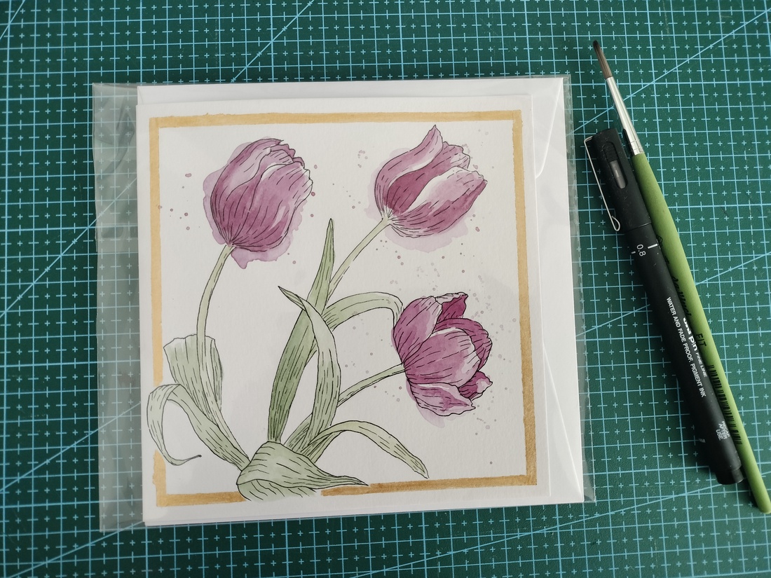 Felicitare pictata manual cu lalele - arte vizuale și accesorii  - picturi - acuarele picturi - Artynos.ro