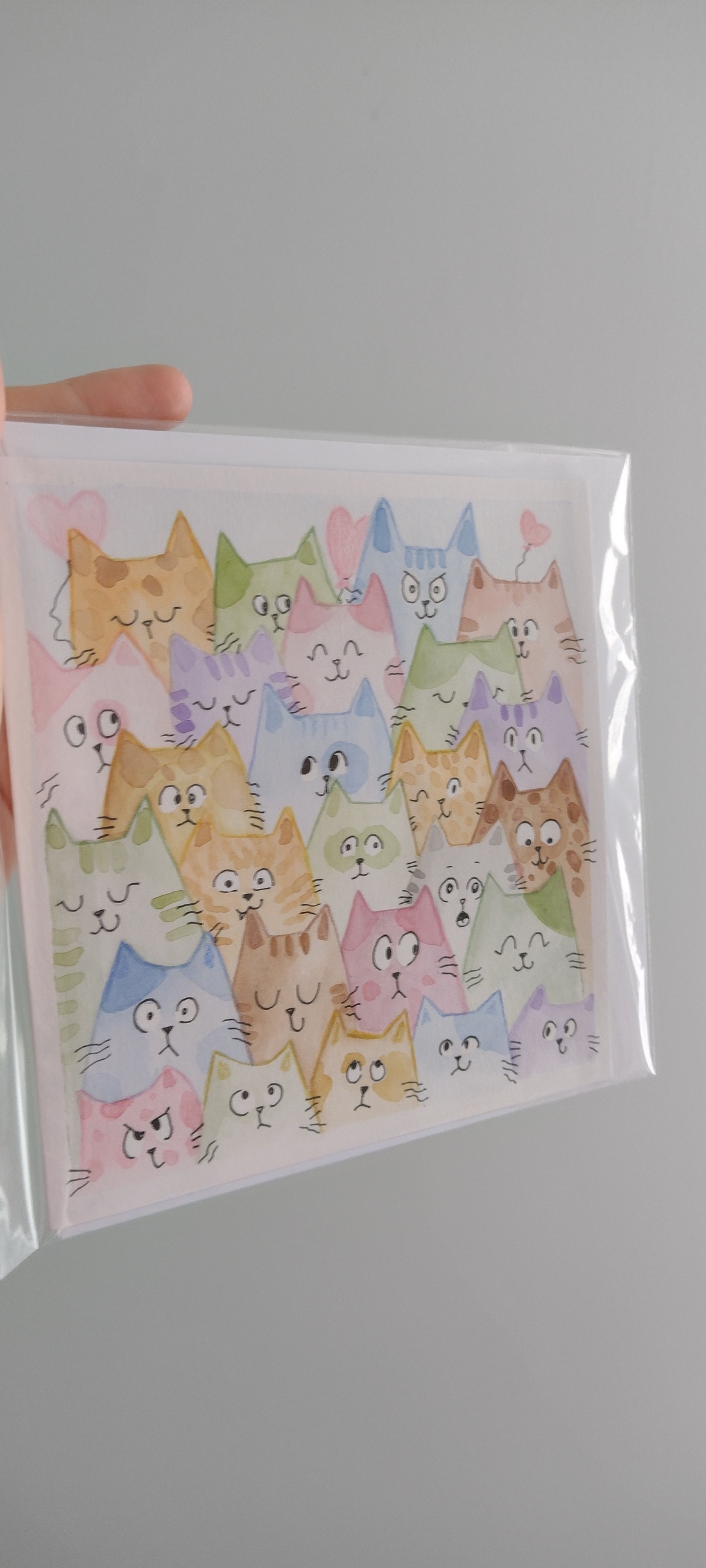 Felicitare pictata manual cu pisici - arte vizuale și accesorii  - picturi - acuarele picturi - Artynos.ro